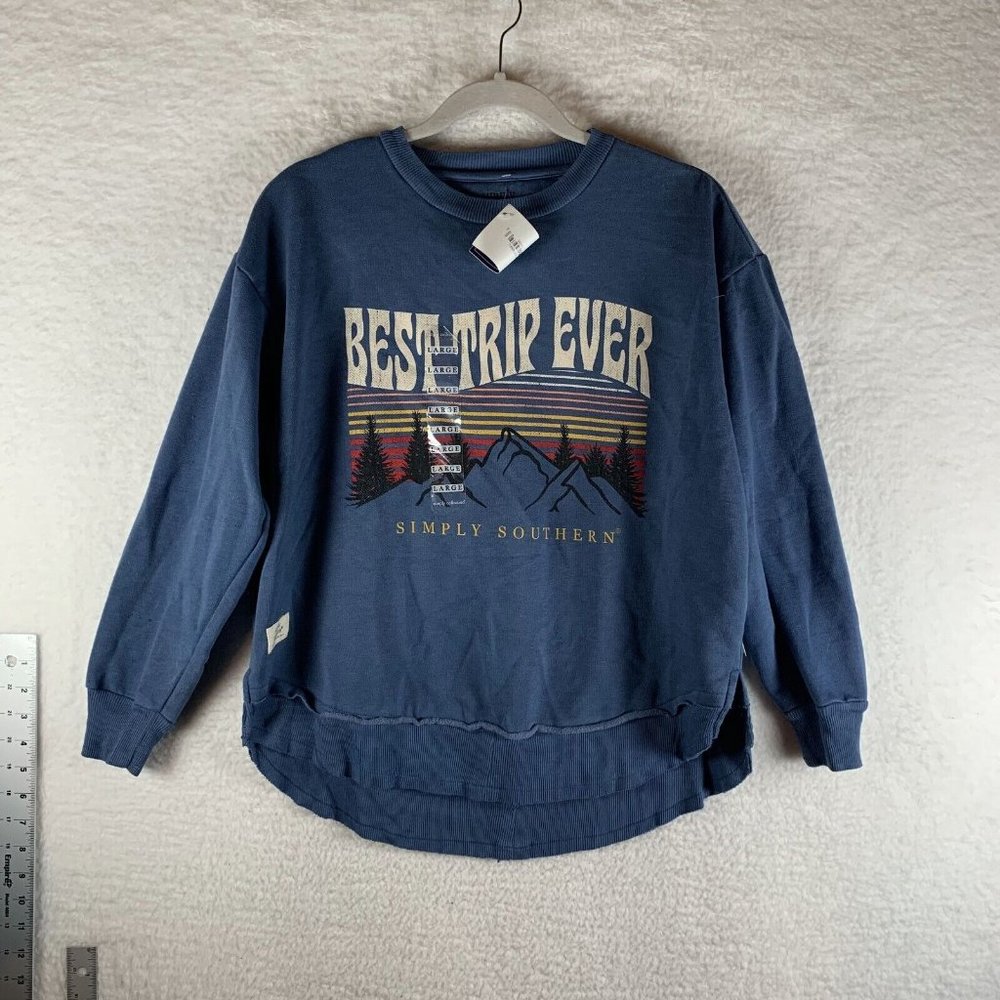 Simply Southern Sweatshirt Women's Large Blue Best Trip Ever Crew Neck S7895